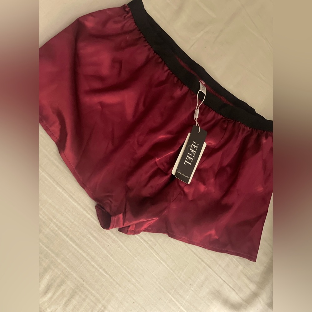 Men’s burgundy red satin silky boxers